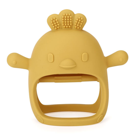 Picture of Socub Silicone Baby Teether Toy for Infants 12+ Months, BPA Free Anti-Drop Silicone Mitten Teething Toy for Soothing Sore Gums, Baby Chew Toys for Sucking Needs, Mango