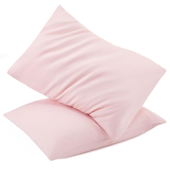 Picture of TILLYOU Toddler Pillowcase 2 Pack with Envelope Closure,13" x 18" Silky Soft Microfiber Travel Kids Pillowcase for Boys and Girls, Pink