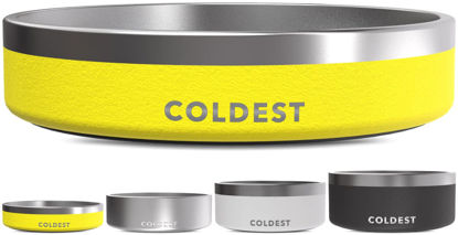 Picture of Coldest Dog Bowl - Anti Rust Metal & Non Slip Dog Bowls Large, Spill Proof Heavy Duty 3 Layers Insulated Dog Bowl - Food and Water Bowl for Dogs, Cats & Pets, Dishwasher Safe (21 oz, Solar Yellow)