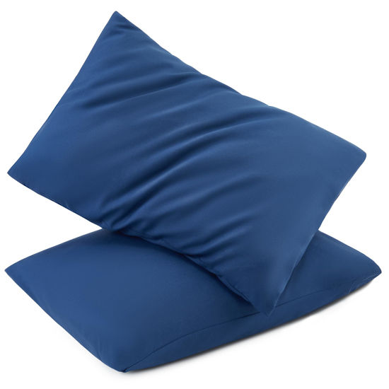Picture of TILLYOU Toddler Pillowcase 2 Pack with Envelope Closure,13" x 18" Silky Soft Microfiber Travel Kids Pillowcase for Boys and Girls,Navy