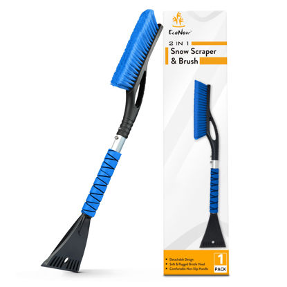 Picture of EcoNour 27" Aluminum Car Snow Scraper and Brush | Weaved Bristle Head with Metal Body Ice Scraper for Car Windshield | Tough Show Shovel with Ergonomic Foam Grip Winter Accessory
