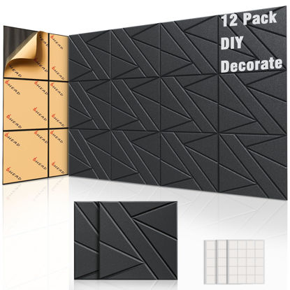Picture of 12 Pack Self-Adhesive Soundproof Wall Panels, 12 x 12 x 0.4 in Sound Proof Foam Panels for Walls, 0.8lb/ft³ High Density, Thicker 0.4in, Acoustic Panels, Noise Dampening Panels for Studio Black
