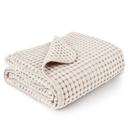 Picture of Konssy Waffle Baby Blankets, Nursery Blankets for Boys Girls, Swaddle Blankets Neutral Soft Lightweight Toddler and Kids Throw Blankets(Oat)