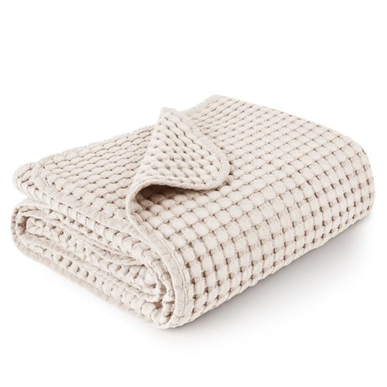 Picture of Konssy Waffle Baby Blankets, Nursery Blankets for Boys Girls, Swaddle Blankets Neutral Soft Lightweight Toddler and Kids Throw Blankets(Oat)