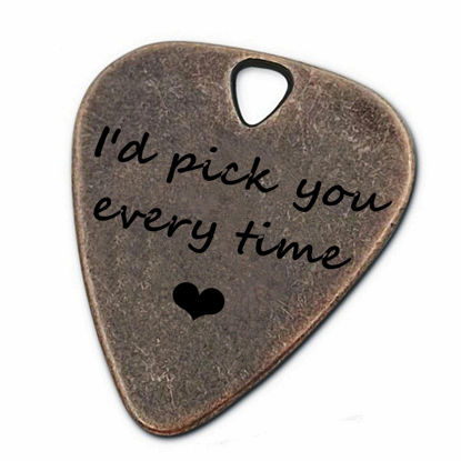 Picture of JUPPE Bronze Guitar Picks & Bass Picks, I'd Pick You Every Time Guitar Pick With Leather Case Birthday Music Gifts For Him Her or Couples (I'd Pick You Every Time)