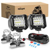 Picture of Nilight 2PC 4Inch Triple Row Lights 60W Flood Spot Combo 6000LM Bar Driving Boat Led Off Road Trucks with Adjustable Pillar Hood Mount Bracket Clamp Holder and Wiring Harness Kit