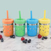 Picture of Elk and Friends Stainless Steel Cups | 10 oz Mason Jar design | Kids & Toddler Cups with Silicone Sleeves & Straws with Stopper | Smoothie Cups