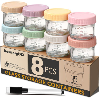 Picture of RowinsyDD 8 Pack Glass Baby Food Storage Containers, 4 oz Leakproof Baby Food Jars with Lids, Small Glass Food Containers for Infant Baby Food, Freezer Safe