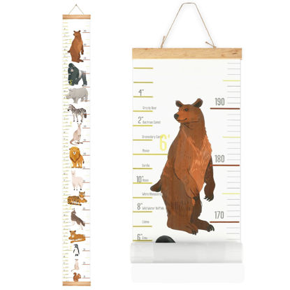Picture of Mibote Baby Growth Height Chart Handing Ruler Wall Decor for Kids, Canvas Removable Height Growth Chart 79" x 7.9" (Animal)