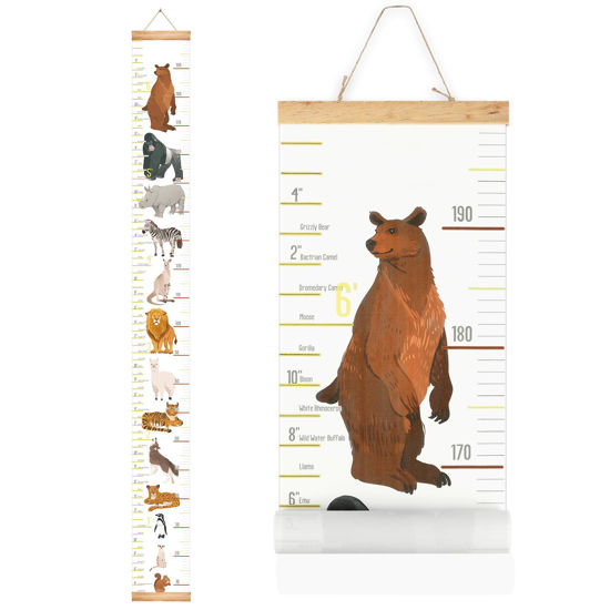 Picture of Mibote Baby Growth Height Chart Handing Ruler Wall Decor for Kids, Canvas Removable Height Growth Chart 79" x 7.9" (Animal)