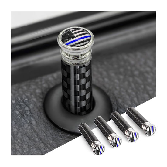 Picture of Moly Magnolia 4PCS Car Door Lock Knobs, American Flag Carbon Fiber Door Lock Pin Cover, Decorative Modification Door Lock Bolt Pin Cover, Auto Accessories Universal for SUV, Truck, Van (Style C)