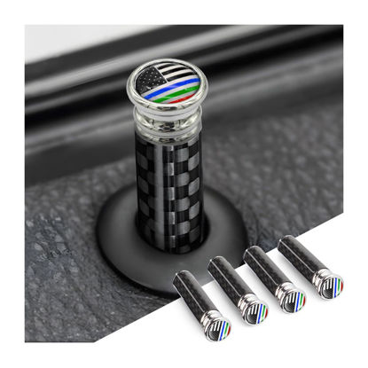 Picture of Moly Magnolia 4PCS Car Door Lock Knobs, American Flag Carbon Fiber Door Lock Pin Cover, Decorative Modification Door Lock Bolt Pin Cover, Auto Accessories Universal for SUV, Truck, Van (Style A)