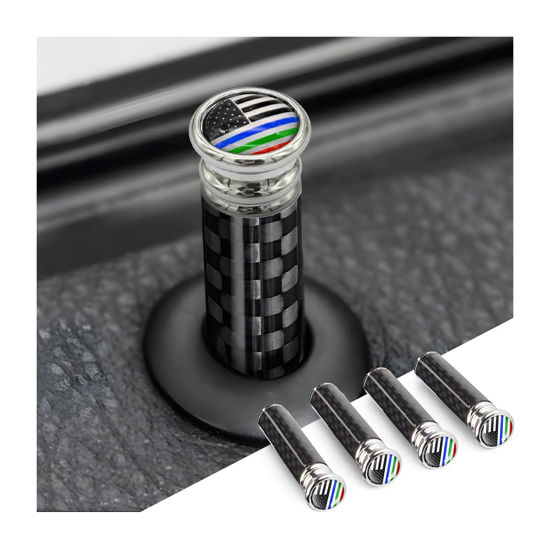 Picture of Moly Magnolia 4PCS Car Door Lock Knobs, American Flag Carbon Fiber Door Lock Pin Cover, Decorative Modification Door Lock Bolt Pin Cover, Auto Accessories Universal for SUV, Truck, Van (Style A)