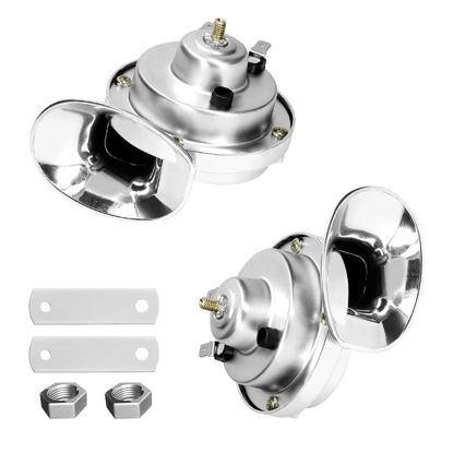 Picture of Super Loud Train Horns, Car Waterproof Durable Air Electric Snail Horn, 12V Raging Sound Air Horns Replacement Kit, Automotive Accessories Universal for Car, Motorcycle, Truck, Bike, Boat (Silver)