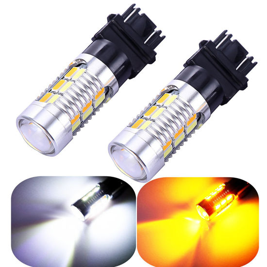 Picture of 3157 3057 3357 4157 Turn Signal White Yellow Amber Switchback Led Light Bulbs 22 SMD with Projector, for Standard Socket, Not CK, Pair of 2