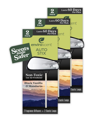 Picture of Enviroscent Non-Toxic Car Air Freshener (Black Vanilla & Mandarin) Natural Car Air Freshener | Essential Oil Diffuser | Car Scent Lasting Over 180 Days | 3 Packs of 2 Hanging Auto Stix