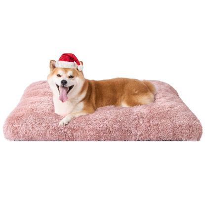 Picture of EHEYCIGA Fluffy Dog Crate Bed for Large Dogs, Plush Faux Fur Dog Crate Pad, Calming Anti Anxiety Large Dog Bed for Crate, Washable Soft Warm Dog Crate Mat with Non-Slip Bottom, Pink