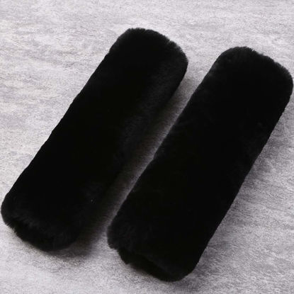 Picture of OGLAND Authentic Sheepskin Car Seat Belt Pad,2 Pack Soft Seat Belt Cover for Shoulder Pad Neck Cushion Protector Car Accessories by Genuine Natural Merino Wool (Black)