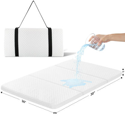 Picture of Stuffed®️ Waterproof Pack and Play Mattress Pad (38 x 26 x 1 inch), Tri-fold Travel Pack n Play Mattresses for Protable Crib, Playard Mattress, Mini Crib Mattress Nap Mat Foldable with Travel Strap