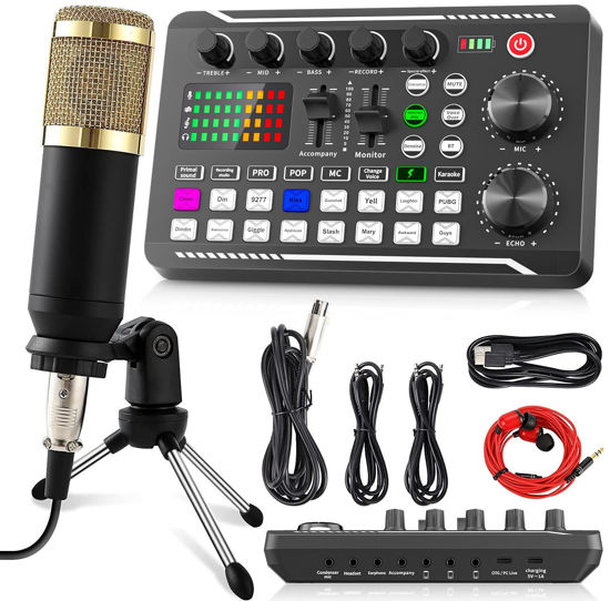 Picture of Facmogu F998 Podcast Equipment Bundle, Audio Interface & BM800 Condenser Microphone with Tripod Stand, Professional Recording Studio Package for Live Streaming, Broadcast, Recording, YouTube, TikTok