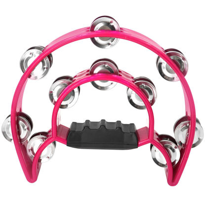 Picture of Soulmate Tambourine Metal Jingles Hand Held Percussion Half-Moon Tambourine for Kids Adult Musical Instrument Gift Double Row Tambourines for KTV, Party for 3 years+ (Pink Tamboruine)
