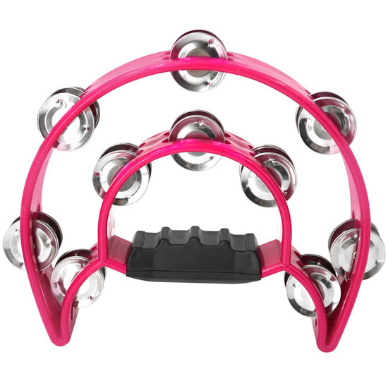 Picture of Soulmate Tambourine Metal Jingles Hand Held Percussion Half-Moon Tambourine for Kids Adult Musical Instrument Gift Double Row Tambourines for KTV, Party for 3 years+ (Pink Tamboruine)