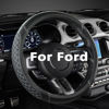 Picture of West Llama Car Steering Wheel Cover for Ford Escape,Explorer,Fusion,Focus,Bronco,Transit,Edge(Diamond Quilted - Black+Gray- Standard Size)
