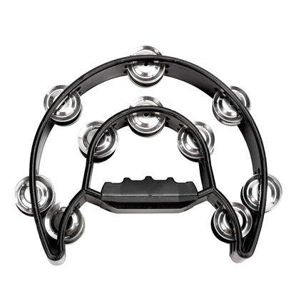 Picture of Soulmate Tambourine Metal Jingles Hand Held Percussion Half-Moon Tambourine for Kids Adult Musical Instrument Gift Double Row Tambourines for KTV, Party (Black Tamboruine)