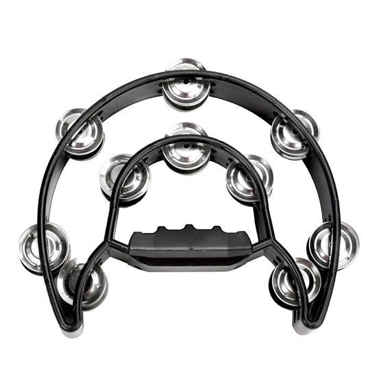 Picture of Soulmate Tambourine Metal Jingles Hand Held Percussion Half-Moon Tambourine for Kids Adult Musical Instrument Gift Double Row Tambourines for KTV, Party (Black Tamboruine)