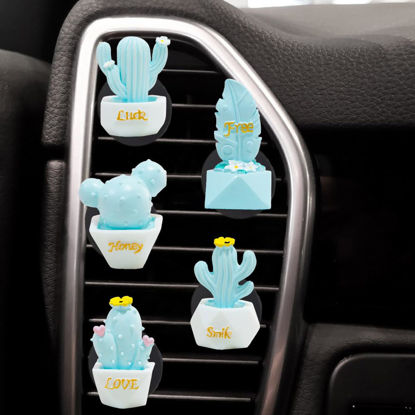 Picture of ZOSTLAND 5pcs Cute Car Air Vent Clip Decoration,Car Air Fresheners, Funny Car Vent Clip,Personalized Automotive Interior Decoration Accessories,Car Decor Gift for Women,Girl,Men (5pcs Cactus Blue)