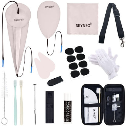 Picture of SKYNEO Saxophone Cleaning kit, Clarinet Cleaning Kit with Maintenance Kit,Cork Grease,Swab,Mouthpiece Cushions,Strap,Cleaning Cloth,Thumb Rest,Reed Case,Mouthpiece Brush and More, Grey