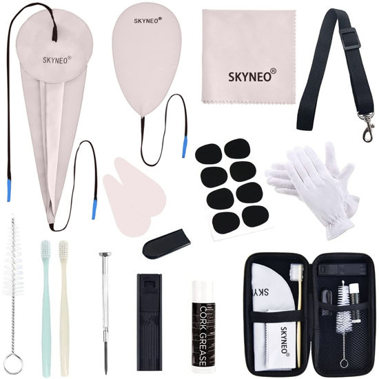 Picture of SKYNEO Saxophone Cleaning kit, Clarinet Cleaning Kit with Maintenance Kit,Cork Grease,Swab,Mouthpiece Cushions,Strap,Cleaning Cloth,Thumb Rest,Reed Case,Mouthpiece Brush and More, Grey