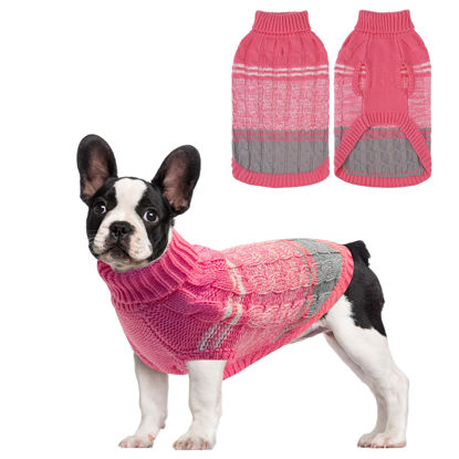 Picture of Mihachi Dog Sweaters for Small Medium Dogs Girl Boy,Soft Warm Dogs Shirt, Cold Weather Dog Coat Turtleneck Knitted Pullover Dog Clothes Costume with Leash Hole for Large Cat Puppy Doggy Pet,Pink SM