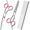 Picture of FAIGEO Dog Grooming Scissors with Safety Round Tips Stainless Steel Professional Dog Grooming Kit - Thinning, Curved Scissors and Comb for Dog Cat Pet (Pink 4 in 1)