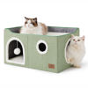 Picture of Bedsure Extra-Wide Cat House for Indoor Cats - Large Cat Cave for Pet Cat House with Fluffy Ball Hanging and Scratch Pad, Foldable Cat Hideaway for Multi Cats, 23.6x16.9x13 inches, Green
