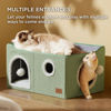 Picture of Bedsure Extra-Wide Cat House for Indoor Cats - Large Cat Cave for Pet Cat House with Fluffy Ball Hanging and Scratch Pad, Foldable Cat Hideaway for Multi Cats, 23.6x16.9x13 inches, Green