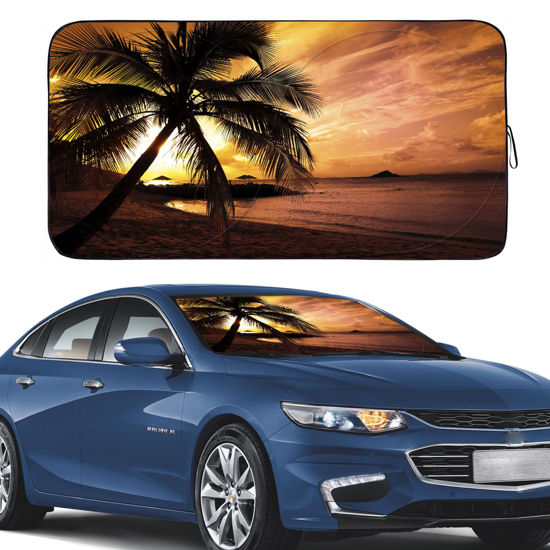 Picture of Gven Windshield Sun Shade 2024 Newest Sunshade for Car Windshield Front Window Sun Visor Shades FUUNY Design Blocks UV Rays Sun Protection for Car Truck SUV Auto Accessories (Sunset-Yellow, L