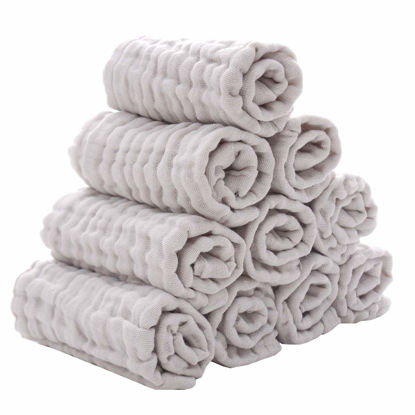 Picture of MUKIN Baby Washcloths - Natural Cotton Baby Wipes - Soft Newborn Baby Face Towel for Sensitive Skin- Baby Registry as Shower, 10 Pack 12x12 inches
