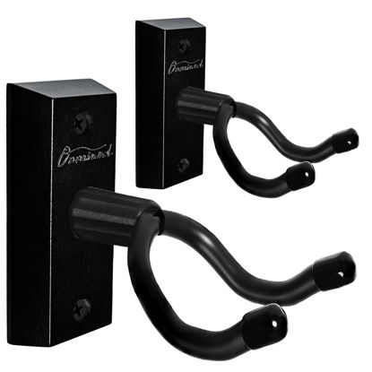 Picture of Onmiwod Ukulele Wall Mount Hanger 2 Pack, Black Hardwood U-Shaped Ukulele Holder Hanger, Ukulele Wall Mount Hook for Ukulele Banjo Mandolin Concert Pineapple Soprano Tenor and Baritone