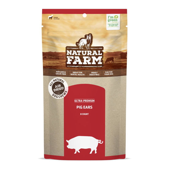Picture of Natural Farm Pig Ears for Dogs (8-Pack), One Ingredient: Natural Whole Pigs Ears, Air Dried, Long-Lasting & Highly Digestible Treats, Great for Puppy and Large/Medium Dogs