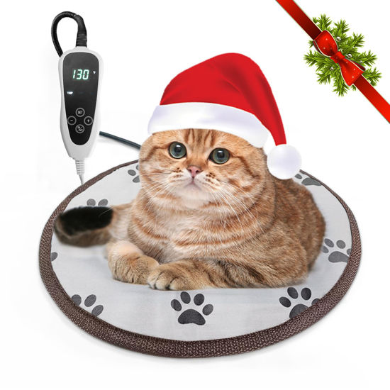 Picture of GOLOPET Cat Heating Pad Round-D16in Pet Heating Pads for Cats Waterproof Smart Thermostat Switch, Adjustable Heated Cat Bed,Adding Wire Rope Wires Cat Warming Pad-Paw Print