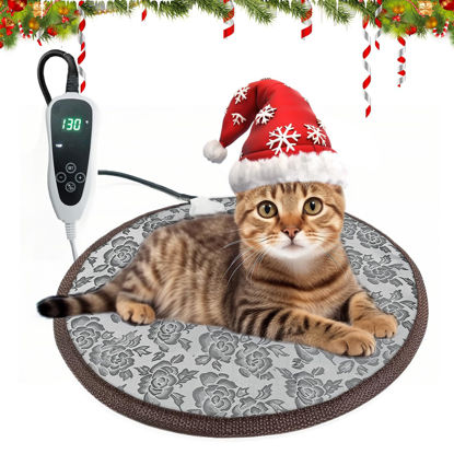 Picture of GOLOPET Cat Heating Pad Round-D16in Pet Heating Pads for Cats Waterproof Smart Thermostat Switch, Adjustable Heated Cat Bed,Adding Wire Rope Wires Cat Warming Pad-Rose