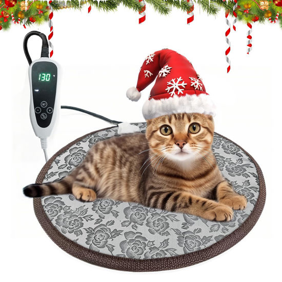 Picture of GOLOPET Cat Heating Pad Round-D16in Pet Heating Pads for Cats Waterproof Smart Thermostat Switch, Adjustable Heated Cat Bed,Adding Wire Rope Wires Cat Warming Pad-Rose