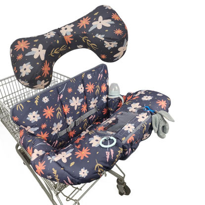 Picture of Shopping Cart Cover for Baby/Toddler with Pillow, Cozy High Chair Cover, Removable Bolster positioner, Dark Blue