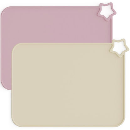 Picture of Moonkie Silicone Placemats for Baby & Kid, Stain Resistant Non-Slip Toddler Food Mats Eating Table Mat with 2 Packs(Pale Mauve/Shifting Sand)