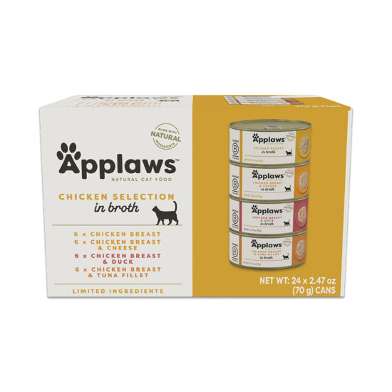 Picture of Applaws Natural Wet Cat Food in Broth, Limited Ingredient Canned Wet Cat Food, Cat Food Variety Pack, Made with Natural Ingredients, Chicken Selection Variety Pack in Broth (24 x 2.47oz Cans)