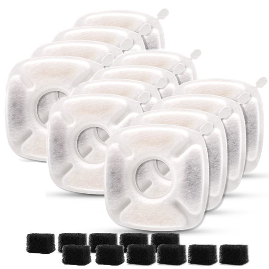 Picture of 8/16Pcs Pet Fountain Filters Replacement Compatible with Veken 95Oz/2.8L Dog Water Fountain, Cat Water Fountain Filters (12 Carbon filters+12 Sponge filters)