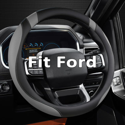 Picture of West Llama Customized Auto Car Steering Wheel Cover for Ford F-150, F-250, F-350, Expedition (Black+Gray)