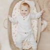 Picture of Konssy 2 Pack Muslin Fitted Bassinet Sheets for Baby Girl Boy, Soft Breathable Baby Bassinet Sheets Fit for Baby Bassinets, Cradle, Moses Basket Oval Rectangle Pad/Mattress (Blossom,Cream)