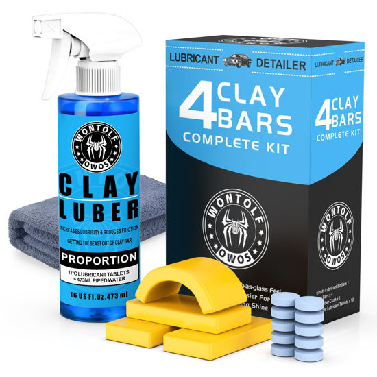 Picture of Car Clay Bars Auto Detailing and Clay Luber Synthetic Lubricant Kit, 4 Clay Bars, Clay bar Lubricant Tablets 10 Pack(1pc=16 fl oz), Spray Bottle and Microfiber Towel for Car Detailing Cleaning